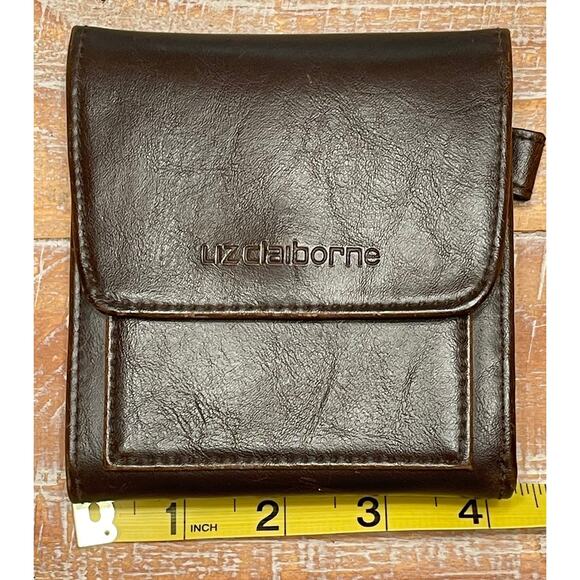 VTG Liz Claiborne Logo Brown Leather Snap Tri-Fold Wallet ID Credit Card Coin - Picture 3 of 14